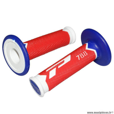 Revêtements poignées marque ProGrip off road 788 triple densite spécial edition blanc-rouge-bleu 115mm (cross-mx)