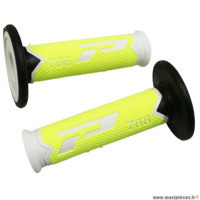 Revêtements poignées marque ProGrip off road 788 triple densite fluo design blanc-jaune fluo-noir 115mm (cross-mx)