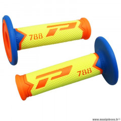 Revêtements poignées marque ProGrip off road 788 triple densite spécial edition fluo design orange fluo-jaune fluo-bleu light 115mm (cross-mx)