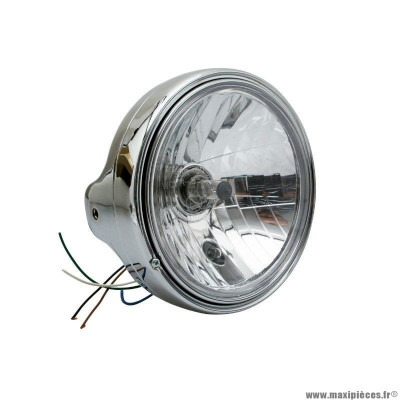Phare-optique moto avoc type guzzi diamètre 200mm cuvelage optique lisse diamètre 180mm lampe h4 60-55w + feu de position chrome corps acier
