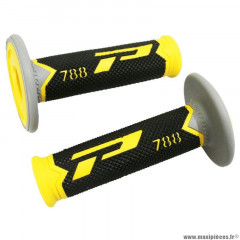 Revêtements poignées marque ProGrip off road 788 triple densite base color jaune-noir-gris 115mm (cross-mx)