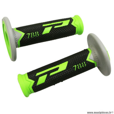 Revêtements poignées marque ProGrip off road 788 triple densite base color vert-noir-gris 115mm (cross-mx)