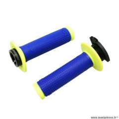 Revêtements poignées marque ProGrip off road 708 double densite bleu électrique-jaune fluo 115mm (avec lock on - livrer avec 5 embouts) (cross-mx)