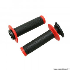 Revêtements poignées marque ProGrip off road 708 double densite noir-rouge 115mm (avec lock on - livrer avec 5 embouts) (cross-mx)