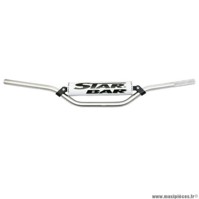 Guidon moto star bar cross mx-enduro alu 2014 t6 diamètre 22,2mm l800mm h86mm argent avec barre de renfort-mousse blanche