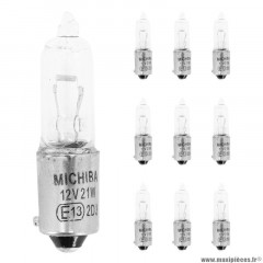 Ampoules (x10) halogène miniature h21w 12v 21w culot bax9s mini long ergots decales blanc (clignotant) marque Vicma