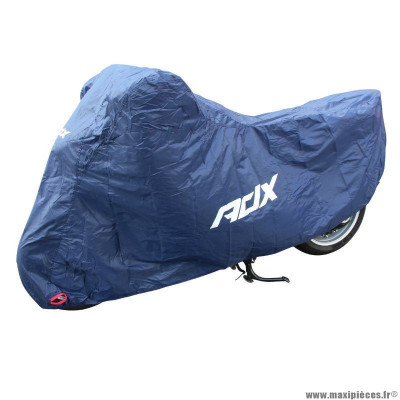 Housse-bache de protection moto antie pluie marque ADX totalement étanche (203x89x119cm) m bleu fonce-logo blanc (polyester-boucle de fermeture-oeillets antivol)