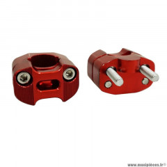 Pontet de guidon universel marque Replay oversize alu diamètre 28,6mm + 22,2mm entraxe 38mm rouge (vis inox m7) (h40 x l55 x l35mm) (x2)