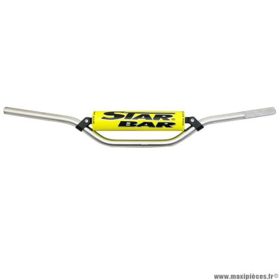 Guidon moto star bar cross mx-enduro alu 2014 t6 diamètre 22,2mm l800mm h86mm argent avec barre de renfort-mousse jaune