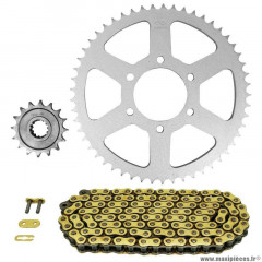 Kit chaine pour moto suzuki 125 dr s 1985-1994 428 16x53 (diamètre couronne 64-84-8.5) (démultiplication origine) marque Afam
