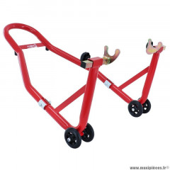 Leve-béquille moto stand arrière universel renforce acier rouge avec fixations crochet (long 800mm - larg 500mm - haut 330mm)