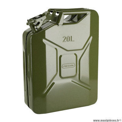 Jerrycan-bidon essence-carburant marque Pressol metal armee vert 20l