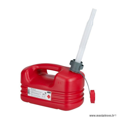 Jerrycan-bidon essence-carburant marque Pressol en polyethylene rouge avec bec flexible 5l