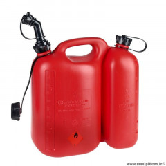 Jerrycan-bidon essence-carburant marque Pressol en polyethylene double compartiment 5l + 3l rouge avec bec flexible