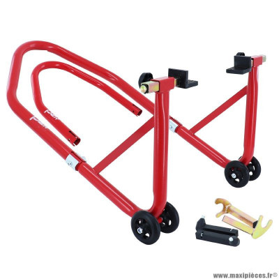 Leve-béquille moto stand arrière + avant universel acier rouge (charge maxi 250kg)