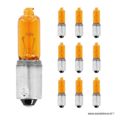 Ampoules (x10) halogène miniature h21w 12v 21w culot bax9s norme e13-2d3 mini long ergots decales orange (clignotant) marque Vicma
