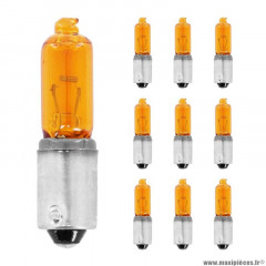 Ampoules (x10) halogène miniature h21w 12v 21w culot bax9s norme e13-2d3 mini long ergots decales orange (clignotant) marque Vicma