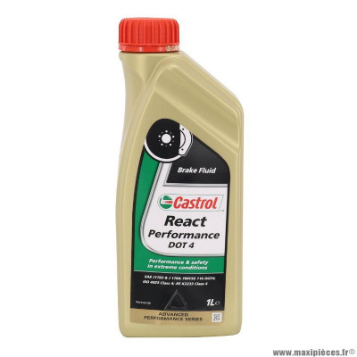 Liquide de frein marque Castrol dot 4 react performance (1l) 100% synthetique