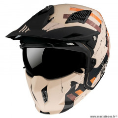 Casque trial marque MT Helmets streetfighter sv skull blanc-orange mat m simple écran dark transformable avec mentonniere amovible (livré avec un écran supplementaire miroir)
