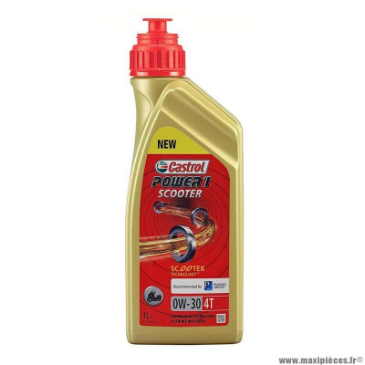 Huile moteur 4 temps marque Castrol power 1 scooter 4t 0w30 (1 l) 100% synthetique