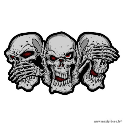 Autocollant marque Lethal Threat mini see speak hear no evil skulls (60x80mm)