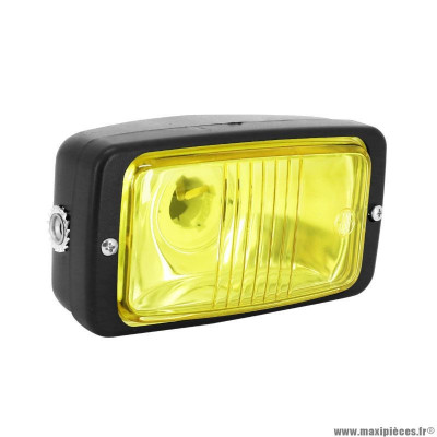 Phare-projecteur universel rectangle noir vitre jaune diamètre 140mm (ampoule ba20d)