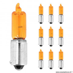 Ampoules (x10) halogène miniature h21w 12v 21w culot bax9s mini long ergots decales orange (clignotant)