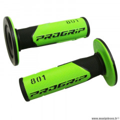 Revêtements poignées marque ProGrip off road 801 double densite base noir-vert 115mm (cross-mx)