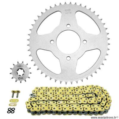 Kit chaine pour moto hyosung 125 gv aquila 2001-2010 428 13x48 (diamètre couronne 58-78-8.5) (démultiplication origine) marque Afam