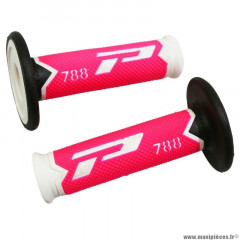 Revêtements poignées marque ProGrip off road 788 triple densite fluo design blanc-fuchsia-noir 115mm (cross-mx)