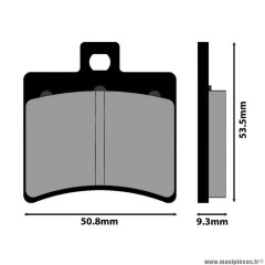 Plaquette de frein Polini pour Peugeot 125 citystar r - derbi 125-250 rambla - benelli 250 velvet - aprilia 50 scarabeo ditech, 300 atlantic (l 50.8mm - h 53.5mm - p 9.3mm) (174.0020) (original)