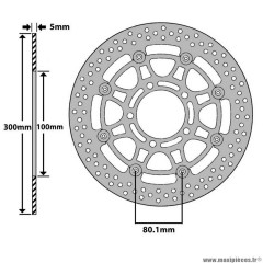 Disque de frein Newfren pour Kawasaki 650 er-6n-er-6f 2006-2016, 650 kle versys 2007-2017, 750 z 2007-2012, 600 zx-6 r (extérieur 300mm- intérieur 100mm- 5 trous) (df5303ef)