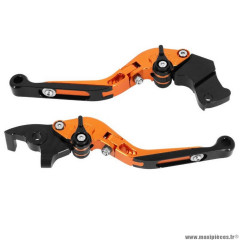 Levier de frein-embrayage moto réglable-rétractable Avoc pour ktm 125 duke orange-noir cnc (x2)