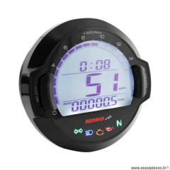 Compteur digital marque Koso d64 dl-03sr multifonctions (compteur de vitesse, compte-tour 15000 trs-min, kilométrage, jauge essence, horloge, voyants point mort-niveau d'huile-plein phare-clignotant)