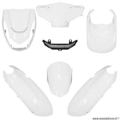 Carrosserie-carénage pour scooter Peugeot 50 kisbee 2T-4T tous modèles (nouveau après 2018 + ancien modèle 2010-2017) blanc brillant (kit 6)