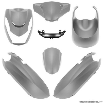 Carrosserie-carénage pour scooter Peugeot 50 kisbee 2T-4T tous modèles (nouveau après 2018 + ancien modèle 2010-2017) gris mat (kit 6)