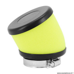 Filtre à air marque Top Performances mousse jaune - noir fixation coude diamètre 49 mm