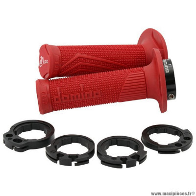 Revêtement poignée marque Domino pour moto off road d100 rouge closed end avec lock on 116-125mm (livrée avec 4 bagues) (x2)