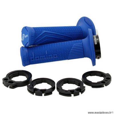 Revêtement poignée marque Domino pour moto off road d100 bleu closed end avec lock on 116-125mm (livrée avec 4 bagues) (x2)