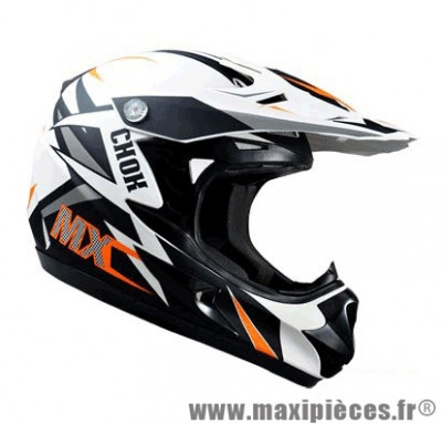 Casque Moto Cross taille XL marque Chok MX 16 Noir/Orange/Blanc Mat (61-62cm)