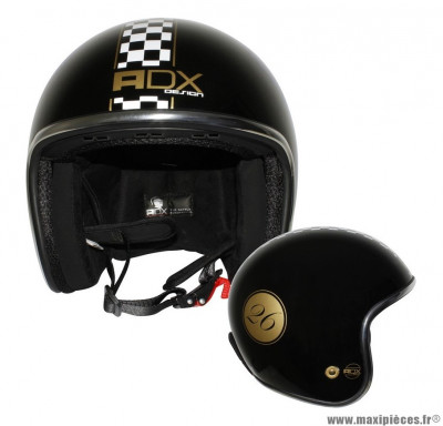 Casque Jet/Bol marque ADX Legend Damier Noir Brillant taille XS (53-54cm)