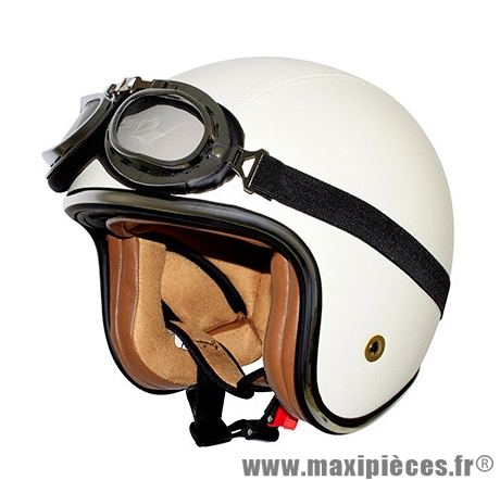 Casque Jet Bol marque Shiro SH 234 Bad Boy Fibre Cuir Blanc taille XS 53 54cm Livr avec Lunettes