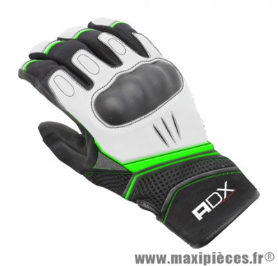 Gants Mi-Saison ADX Xrun taille XXS / T6 Noir-Blanc-Vert (Cuir-textile + coque de protection)