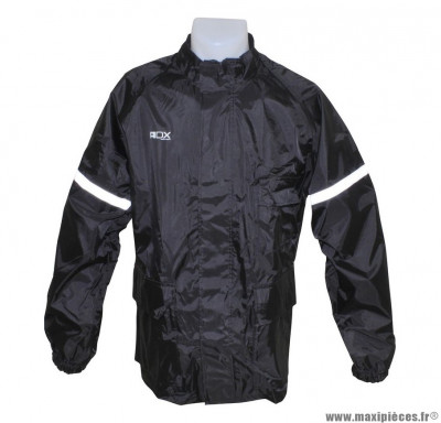 Veste de pluie marque ADX Eco Noir taille M (Doublure + bande réfléchissante + col velours + gouttière + soufflet dorsale pour éviter le flottement en roulant...)