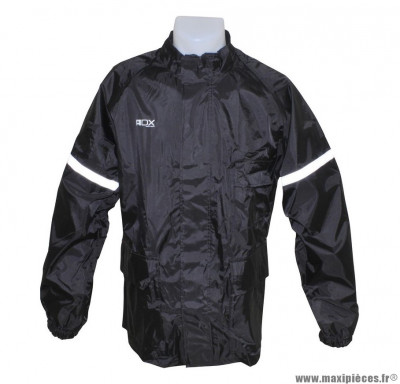 Veste de pluie marque ADX Eco Noir taille S (Doublure + bande réfléchissante + col velours + gouttière + soufflet dorsale pour éviter le flottement en roulant...)