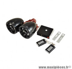 Alarme universel audio systeme mp3 / fm (2 telecommandes + 2 enceintes) pour scooter, moto, 50 a boite, cylomoteur, quad...