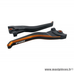 Leviers de frein CNC Stage 6 « Dual-Color » couleur Noir/Orange pour MBK Nitro / Aerox