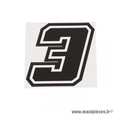 Autocollant numéro de course 3 Noir contour blanc hauteur 10 cm