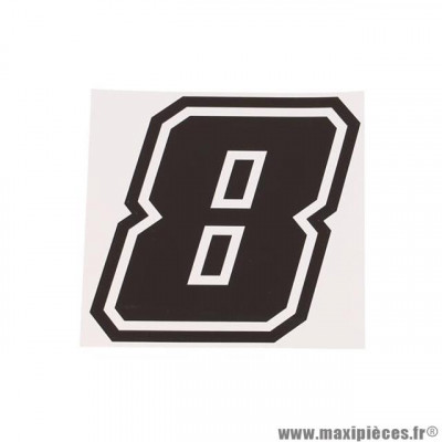 Autocollant numéro de course 8 noir contour blanc Hauteur 10 cm