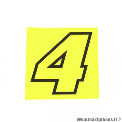 Autocollant numéro de course 4 Jaune Fluo contour noir Hauteur 10 cm